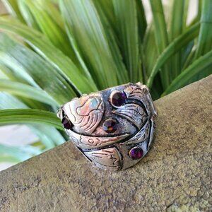 Antique Silver Tone Adjustable Band Ring with Purple Stones 💥3 for $24💥